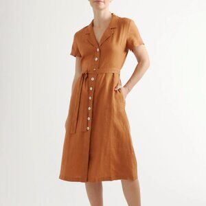 Quince 100% European Linen Button Front Dress in Terracotta (Size M)